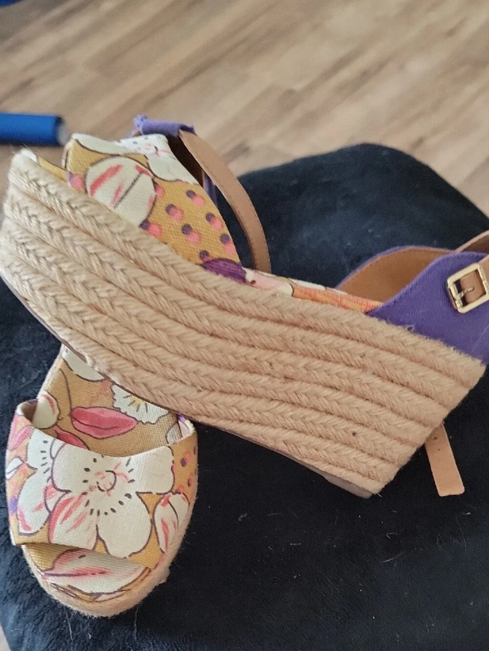 Tory Burch Floral Espadrille Wedges in Purple and Tan
